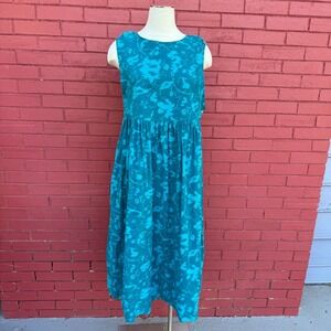 Laura Ashley Teal Blue Floral Corduroy Sleeveless Midi Dress Size 16 Cotagecore
